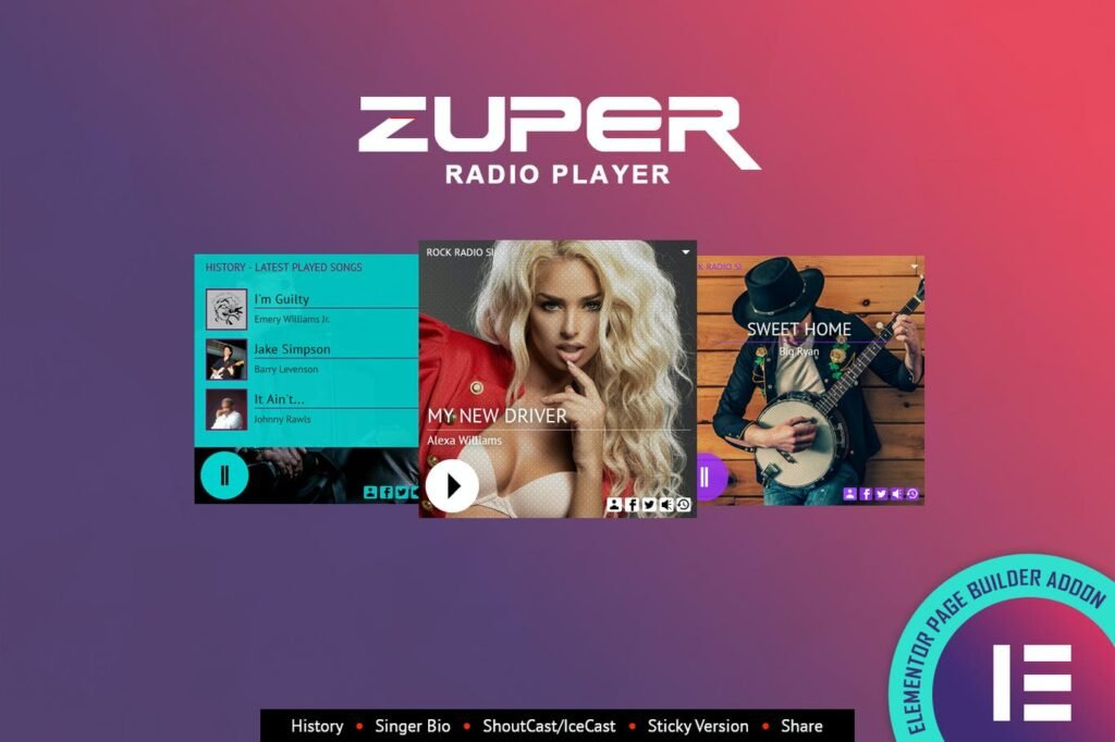 Zuper – Plugin Leitor de Rádio Shoutcast Icecast para Elementor